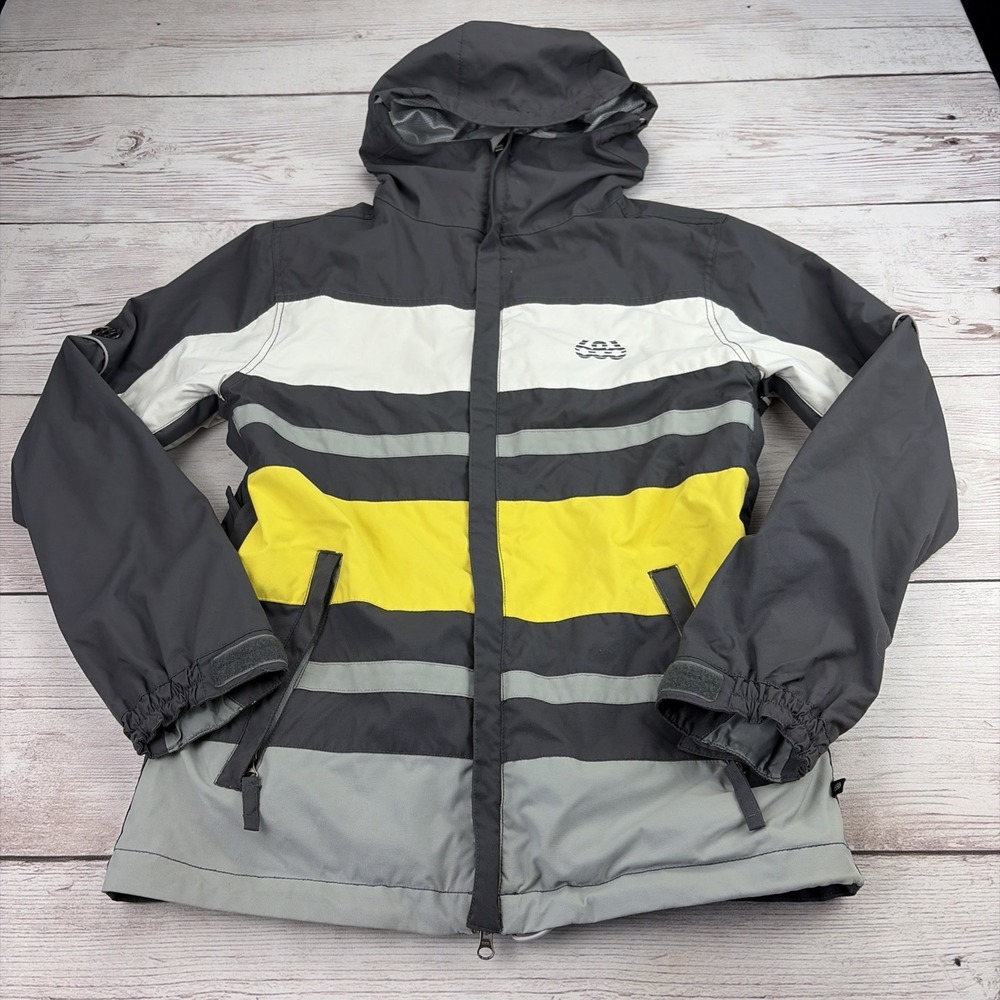 Y2K 686 Mannual Jacket Men's S Grey Yellow Hood Full Zip Snowboard Vented Coat
